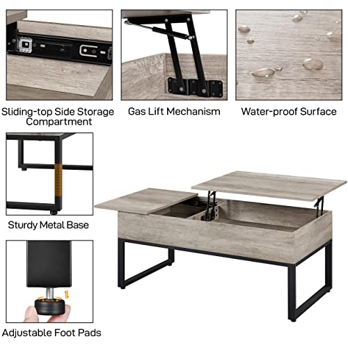 Yaheetech 2 Way Lift Top Coffee Table With Storage And Top Sliding Drawer For Living Room, Easy To Lift Up Coffee Table For Office/Reception Room, Industrial Style, Gray #TOP5