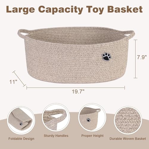 Image of Optish Dog Toy Basket, 30L Toy Box and Bin for Dog Cat Storage, 19.7 inch X 11 inch X 7.9 inch Large Woven Rope Basket for Blankets, Living Room, Bedroom, Brown