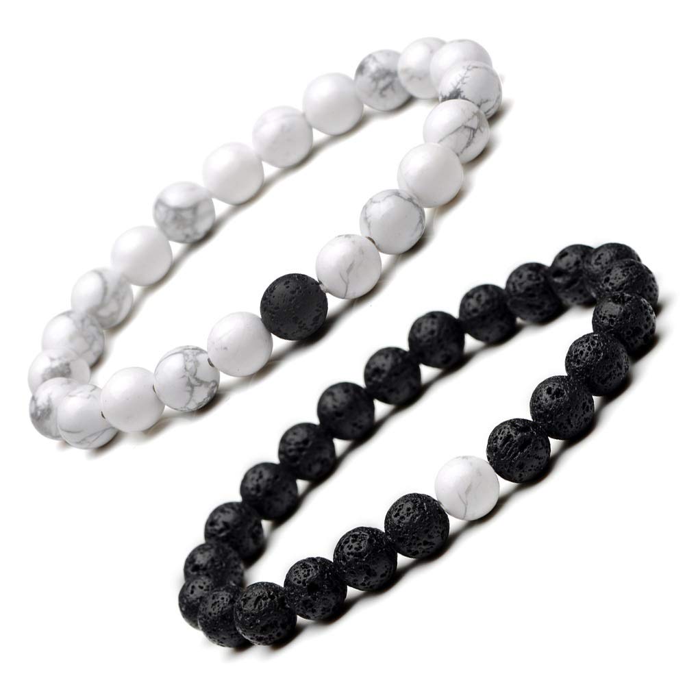 Pulsera de Piedra, Pulsera de Cuentas de Piedra Natural, Pareja de Piedra volcánica de Pino de 8 mm, Pulseras de Piedra de Piedra, Brazalete de Amistad, Accesorios de Ropa Personalizados