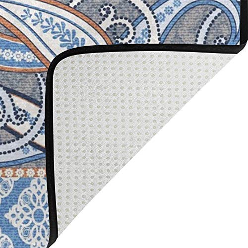 Tapis floral cachemire ethnique bleu grand format isolant et doux Ruchen - 5