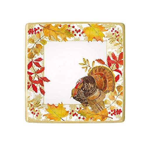 Caspari Woodland Turkey Square Paper Salad & Dessert Plates, 16 Count Caspari Woodland Turkey Square Paper Salad & Dessert Plates, 16 Count