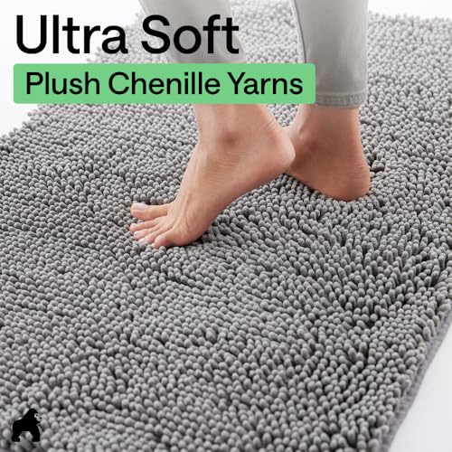 Image of GORILLA GRIP SoakSTOPPER Dog Door Mat, 36x24 Machine Washable Rug Absorbent Doormat Captures Moisture Mud Dirt, Quick Dry Soft Chenille Entryway Rugs Indoor Entrance Mats for Dog Paws, Grey