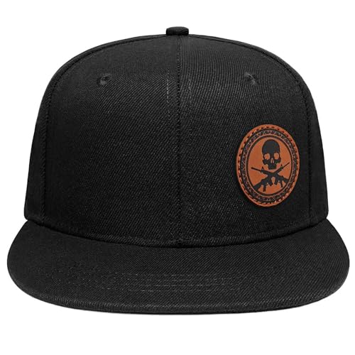 Image of Flat Brim Hats for Men - Gothic Style Skull Hat Leather Pattern - Hip-Hop Snapback Hat Skeleton Hats for Men