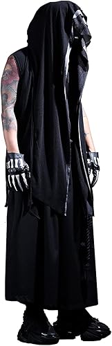 Miniatura 6 de ByTheR Capa con capucha para hombre, sin mangas, de malla, corte abierto, chaleco gótico oscuro, negro, Negro