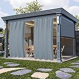 Clothink Outdoor Vorhang Wetterfest Mit Ösen, Outdoorvorhänge Wasserdicht Outdoor Gardinen Sonnenschutz Sichtschutz für Balkon Pergola Terrasse Veranda (132x215cm, 1 Stück, Grau)