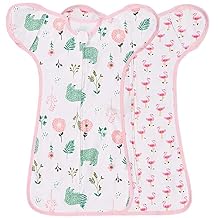 2 Pack Swaddles 0-3 Months, 2 Way Zipper Swaddles, Arms in/Out Convertible Baby Swaddle, 100% Cotton Arms Up Newborn Sleep Sacks, Flamingo & Bear