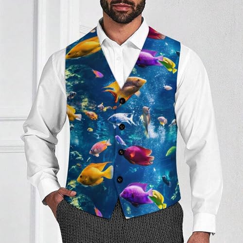 Tropical Fish Suit Vest for Men Slim Fit Sleeveless Jacket V Neck Business Waistcoat Button Up Dressy Top4