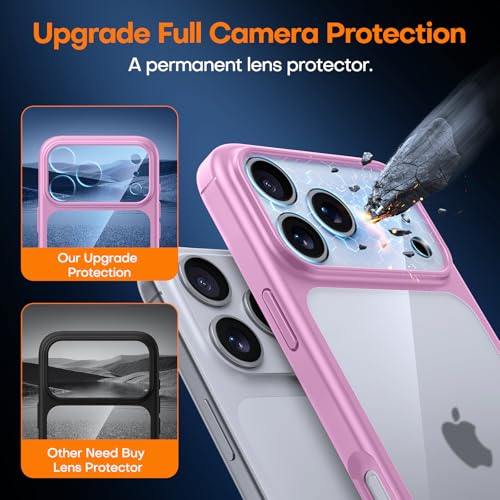 Image of TAURI for iPhone 17 Pro Case, with Screen Protector, Pink | Full Camera Protection, Anti-Yellowing Military-Grade Protection Shockproof Slim Phone Case for iPhone 17 Pro