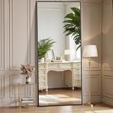 OLIXIS Full Length Mirror for Bedroom, 65'x24' Full Body Mirror with Stand, Hanging or Leaning for Wall, Aluminum Alloy Thin Frame Floor Standing for Living Room, Long, Black