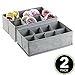 mDesign Fabric 8-Section Divider Drawer Organizer Bin for Baby Nursery Dresser, Closet, Changing Table Organization, Hold Clothes, Toys, Diapers, Bib, Blanket, Lido Collection, 2 Pack, Gray/White