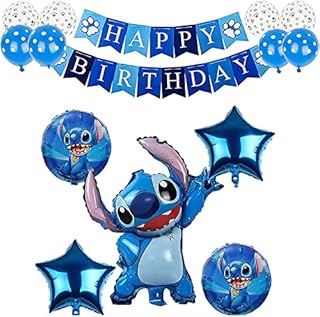 CloverCy Stitch Balloons 14Pcs Stitch Party Supplies - Happy Birthday Letters Banner for Stitch Theme Birthday Party Decorations