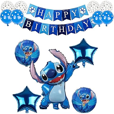 CloverCy Stitch Balloons 14Pcs Stitch Party Supplies - Happy Birthday Letters Banner for Stitch Theme Birthday Party Decorations Cover