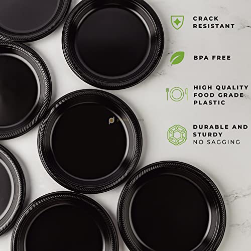 Disposable Black Plastic Plates, Pack Of 120-9-Inch Round Plastic Plates Special Events, Party, Dinner, Picnic, Or Travel - Bulk Pack Party Supplies #TOP4