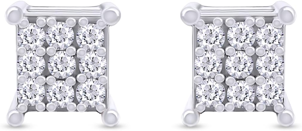 Women'S (1/10 Ct) Natural Diamond 10K Gold Square Shape Stud Earrings
