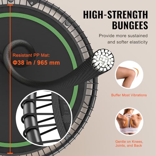 VEVOR Foldable Trampoline,36/40/48 Inch Fitness Rebounder, Max Load 450lbs Exercise Trampoline, Stable & Quiet Trampoline with 3/4 Level Height Adjustable Foam Handle, for Adults Indoor Garden Workout - Image 4