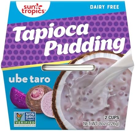 Sun Tropics Tapioca Pudding, Ube Taro | Vegan Dairy Free Pudding | Gluten Free, Non-GMO Project Verified | Ready-to-Eat Cups | 4oz (Pack of 12)
