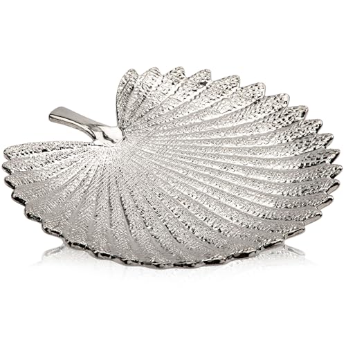 Silver Leaf Decorative Serving Tray for Table Centerpiece – 12" Ceramic Leaf-Shaped Trinket Dish, Candle Tray, Vanity Organizer, Coffee Table Decor, Modern Glam Home Decor, Gifts for Women