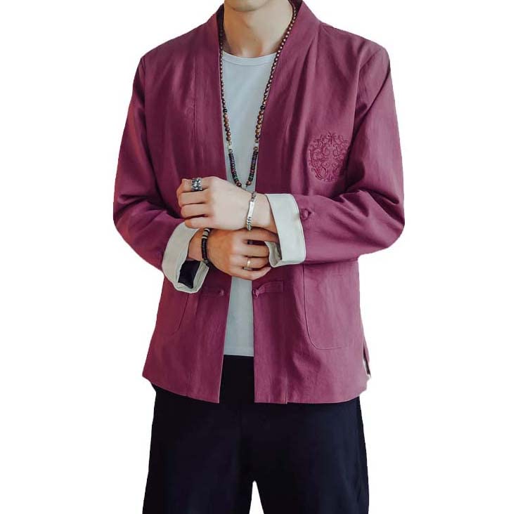 Kimono en lin homme rouge idéal pour vos soirées estivales décontractées
