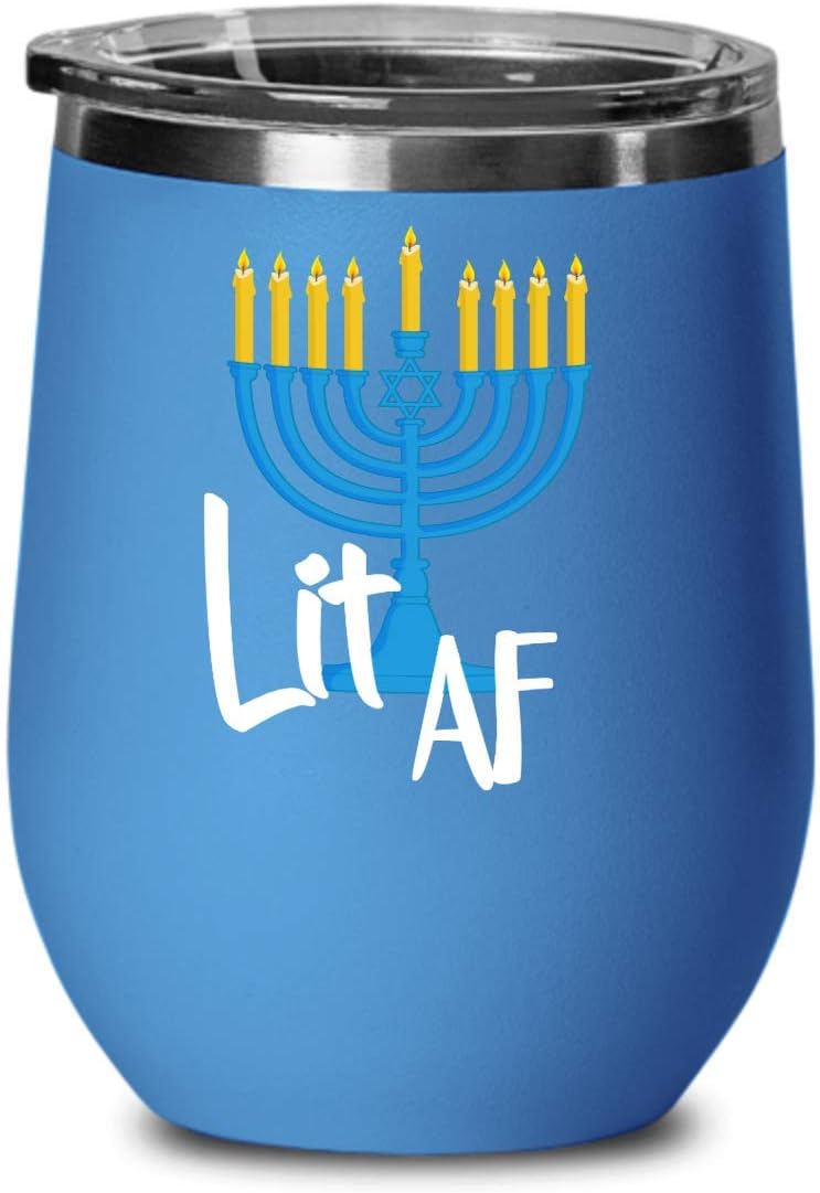 Hannukah Menorah Gifts Lit As Fck Funny Hannukah Wine Tumbler For Men and Women Menorah Hannukah Gifts Candles Hannukah Presents Jewish Gift Ideas Sa