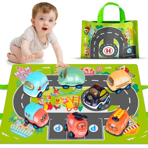 Coche Juguete para Bebé, 7 Piezas Camiones de Juguete para Niños, Juguetes Niños, Autobus Juguete, Coches para Niños con Bolsas de Almacenamiento, Regalo de Coches para 1 2 3 Años Ninos Ninas