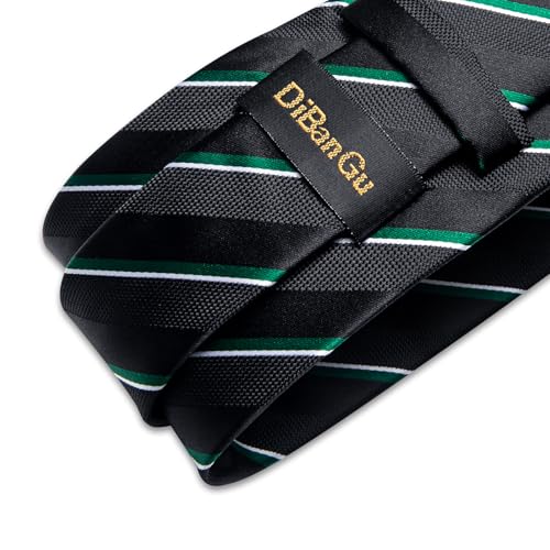 Image of DiBanGu Striped Tie Set for Men Silk Woven Plaid Necktie and Pocket Square Cufflinks Business Wedding