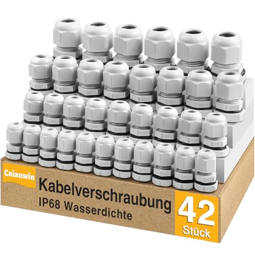 Lot de 42 Presse étoupes – Caianwin IP68 Presse etoupe etanche M12 M16 M20 M25 passe câble étanche pour boîte de dérivation, boîte de distribution, boîte à fusibles en saillie, répartiteur mural