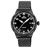 DUGENA Herren-Armbanduhr 7090307 Kappa 7 Airtrip, Automatik, schwarzes Zifferblatt, Edelstahlgehäuse, Saphirglas, Edelstahlarmband, Doppelfaltdrückerschließe, 5 bar