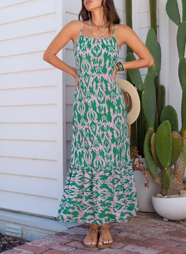 Image of Dokotoo Women Summer Dresses Scoop Neck Ruffle Flowy Boho Maxi Dress