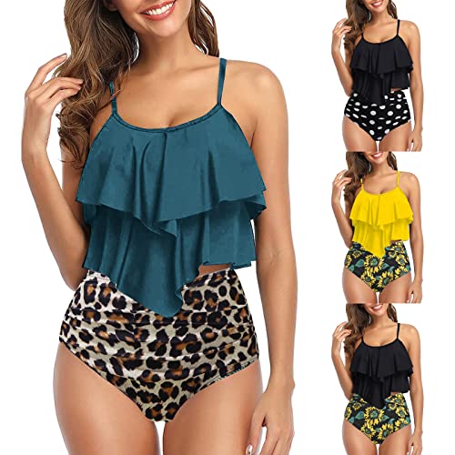 AODONG Traje de banho feminino de 2 peças para mulheres, conjunto de biquíni de corte alto, Branco,