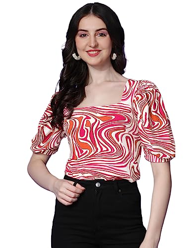 Image of Sheetal Associates Women Casual Puff Sleeves Self Design Top