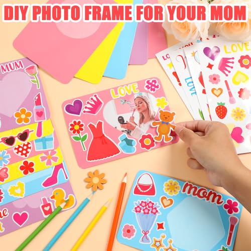 Qyeahkj 40 Sets Mother\'s Day Picture Frame Craft Kit for Kids DIY Best Mom Ever Photo Frame Craft Set with Easel Mother\'s Day Flower Paper Craft Arts with Stickers for Mama Home Class Party Activity