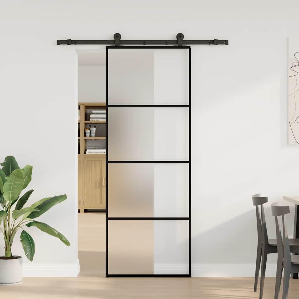 Puerta corredera con set herrajes matt vidrio ESG aluminio 76x205 cm