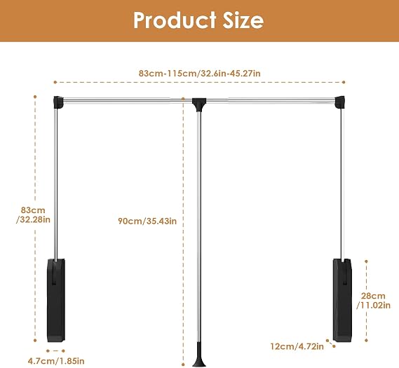 Pull Down Closet Rod,60 lbs Load Capacity,Adjustable 33-45 Soft-Close Wardrobe Hanger Rail Organizer for Hanging Clothes,Two-Way Buffering Side & Back Mounted Closet Rod