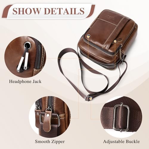 BAIGIO Men's 100% Genuine Leather Cross Body Bag Casual Messenger Satchel Side Bag for Wallet Purse Mobile Phone Keys
