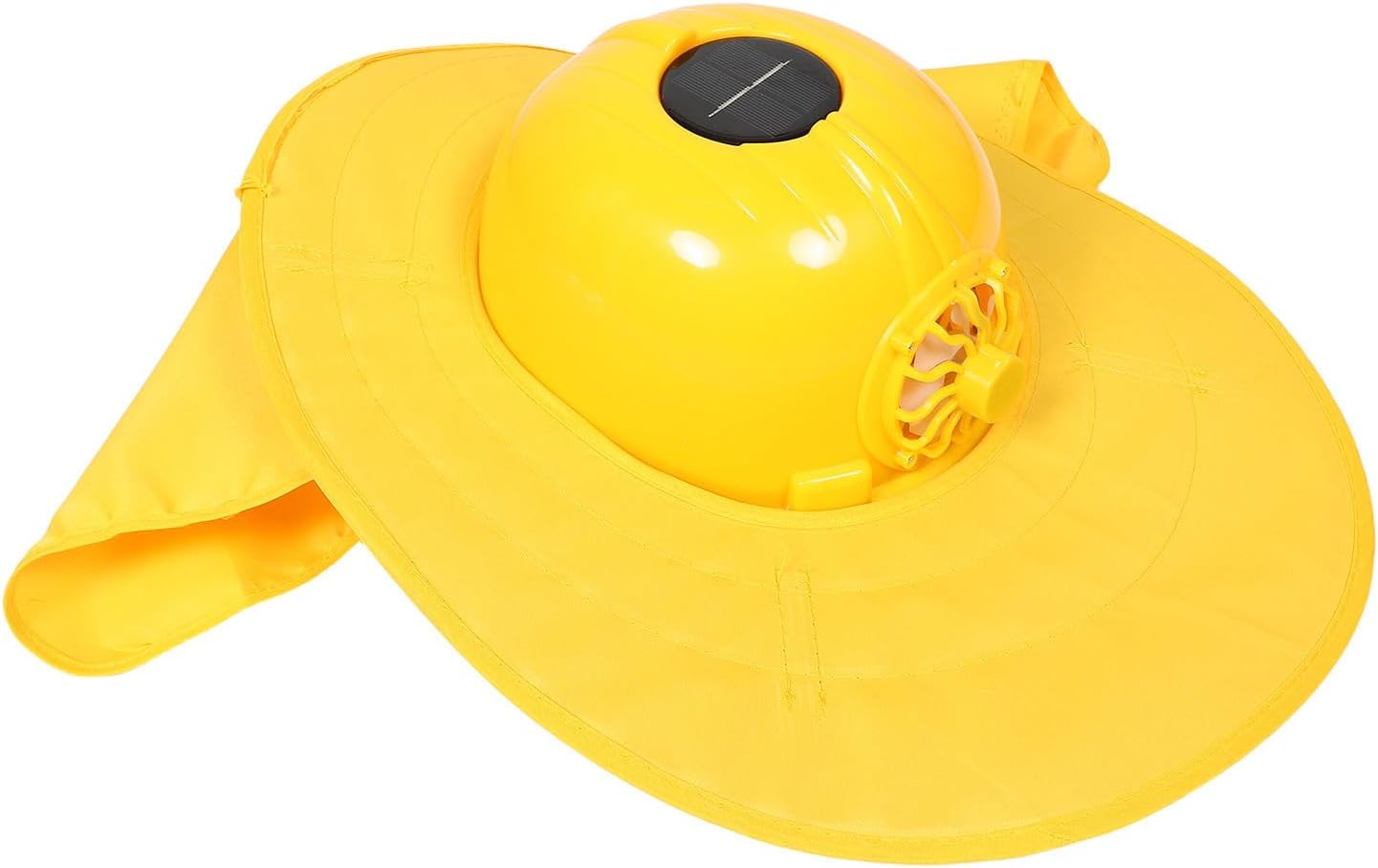 INOOMP Yellow Wide Brim Solar Fan Hat with Lightweight Comfort and Multifunctional Safety Gear, High Visibility Outdoor Sunshade for Hiking and Construction Work