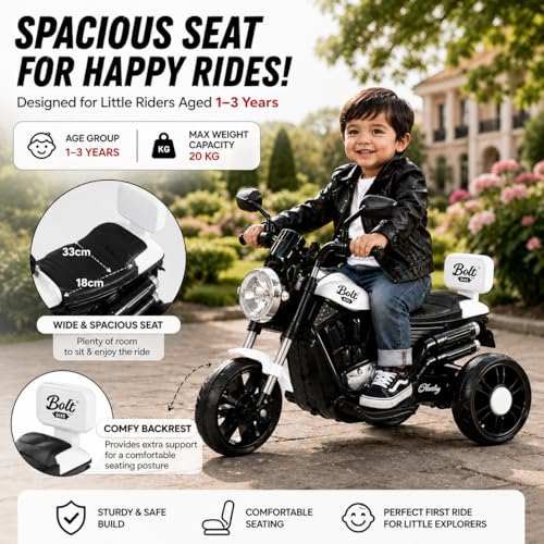 Image of Kawaii Kids 6V Battery Operated Ride-On Bike with Music & LED Lights, White