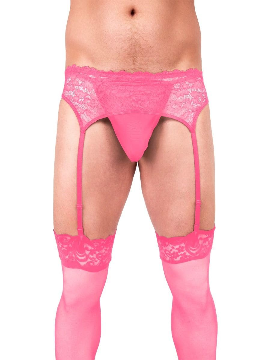 Prowler Men's Pink Lace Garter Set – ’S Delicate Lingerie With Adjustable Straps For Elegant Seduction (Extra Large (42" - 44", 106Cm - 111Cm))