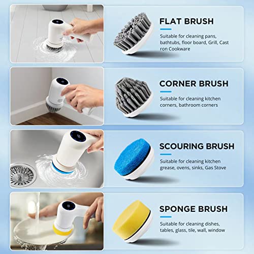 Electric Spin Scrubber, Shower Scrubber With 4 Replaceable Brush Heads, Cleaning Brush With 2 Speeds & Power Display, Cordless Electric Scrubber Brush For Cleaning Bathroom Tile Floor Bathtub Window #TOP2