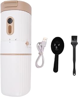 AYNEFY Portable Coffee Maker with Grinder, 7 Grind Settings Travel Machine | 7 Adjustable Grind Levels 400ml Brewing Capacity 15g Bean Chute Cleaning Brush Spoon Included Coffee Lovers Essential Tool