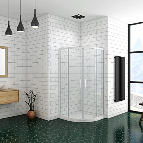 Ducha Casa 76x76x185cm Mampara de ducha semicircular corredera cuatro hojas(dos movibles y dos fijas), 5mm cristal templado, marco de aluminio mate