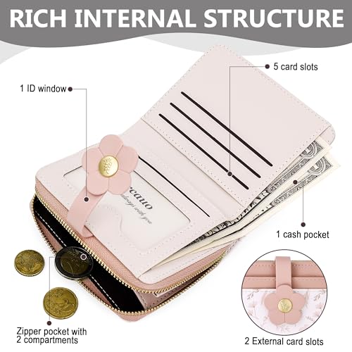 Image of Farcauo Cute Floral Womens Wallet Small Wallets for Women Thin Pink Women's Wallet Kawaii Flower Card Wallets for Women Ladies