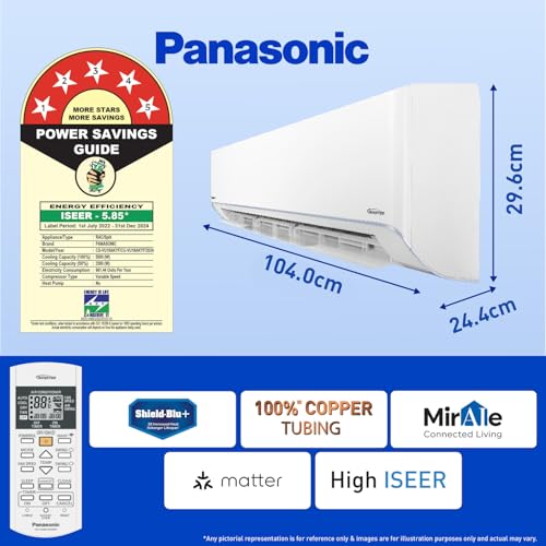 Image of Panasonic 1.5 Ton 5 Star Wi-Fi Inverter Smart Split AC (Copper Condenser, 7 in 1 Convertible with True AI Mode, 4 Way Swing, PM 0.1 Air Purification Filter, CS /CU-VU18AKYF, White)