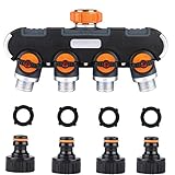 YAAVAAW 4-Wege-Verteiler, Wasserdurchfluss regulier und absperrbar - Optimaler Wasserhahn Verteiler zum praktischen Einsatz im Garten, inklusive 4 x Hahnstück und 4 x Gummi-Unterlegscheiben