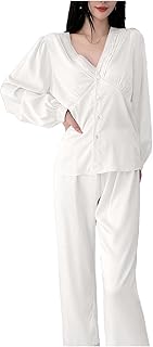 Womens Pajama Sets 2 Piece Long Sleeve Sleepwear Soft V Neck Button Down Pjs Lounge Set Nightwear
