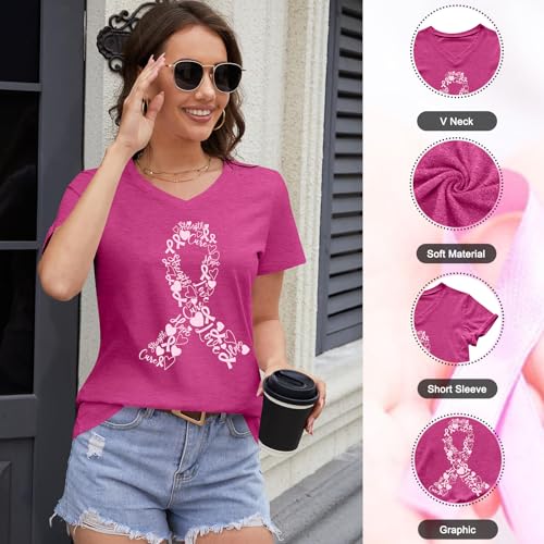 Breast Cancer Shirt Women Pink Ribbon Shirts Breast Cancer Awareness Tee Cancer Survivor V Neck Tshirts4