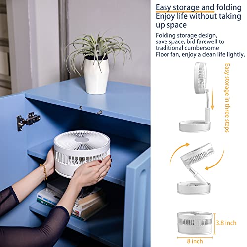Greheywos 8 Inch Cordless Folding Fan / Table Fan, 75-Degree Automatic Oscillating, Adjustable In Height And Angle, 4 Kinds Of Wind Speed Adjustment, 7200Mah Battery, With Remote Control And Timing Function, Ultra-Quiet, Cordless Pedestal Fans For Home, Camping, Travel And Office #TOP5