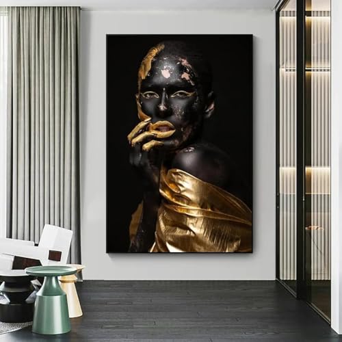 Peinture murale africaine de femme noire en or 30x40cm pour décoration