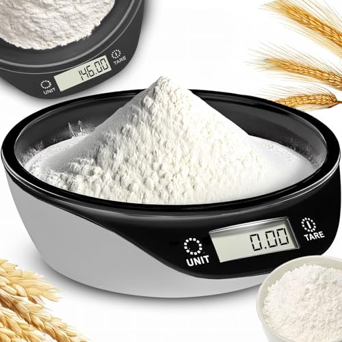 Retoo Küchenwaage mit Schüssel Abnehmbarer, bis 5 kg, Kochwaage zum Backen und Kochen, LCD-Display, Digitale Waage, Haushaltswaage mit großer Rührschüssel, Lebensmittelwaage Weiß Schwarz