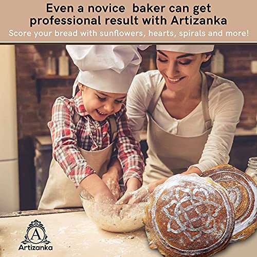 9 In Bread Proofing Basket Set - Make Sourdough Bread With Our Banneton Basket And Removable Design Inserts Dough Scraper & Cloth Liner Gift For Bakers By Artizanka (Plain Basket + Patterns) #TOP1