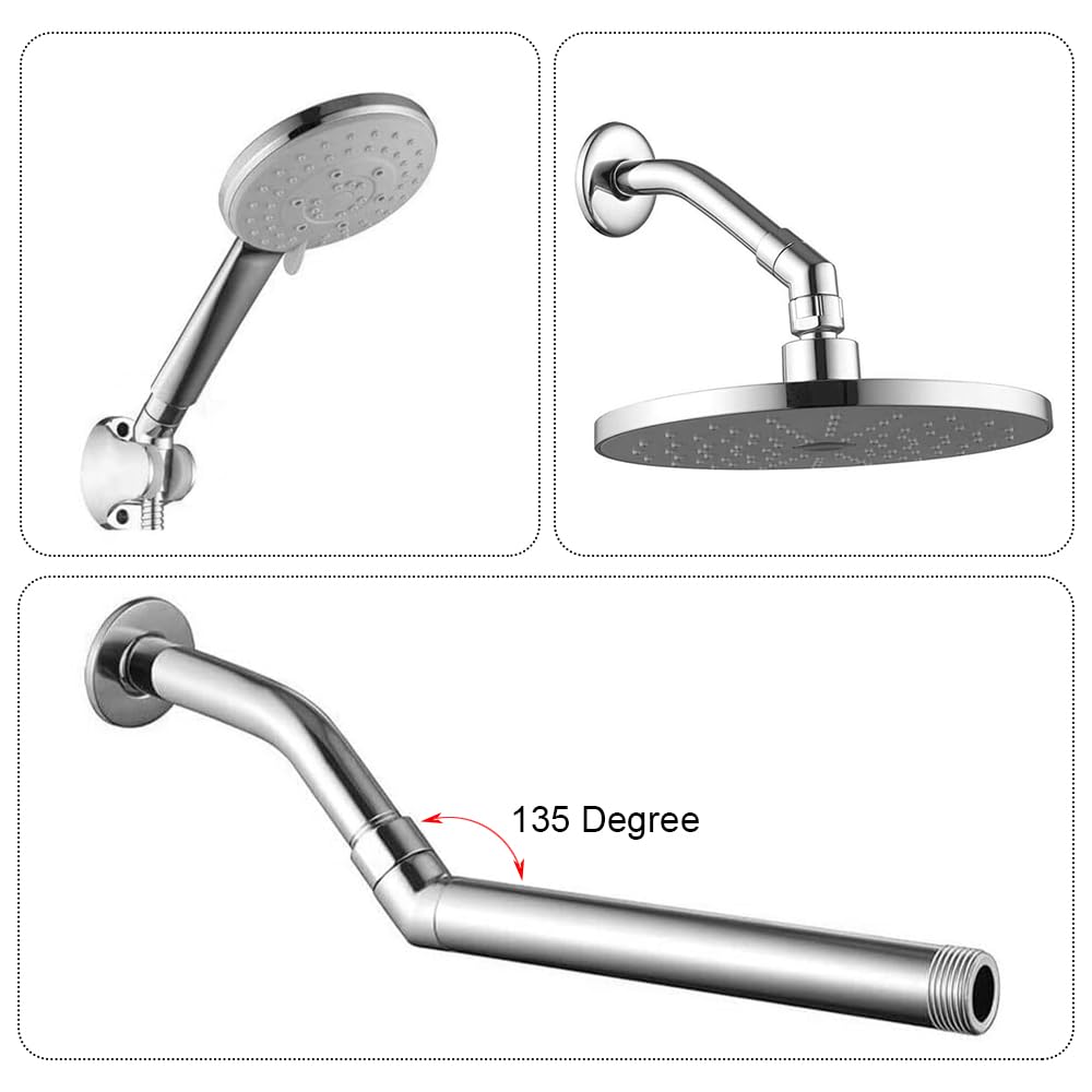 Handhold Shower Head Elbow Adapter 135 Degree Solid Brass Elbow Adapter for Shower Head G1/2" Chrome Shower Head Extension Arm Connector with Rubber Seal for Most Standard Shower Systems Silver - Image 4